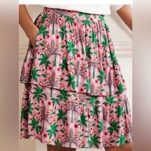 Boden NWT 4P Multi Tiered Pink Crepe Skirt Oriental Palm Green Mini Pockets